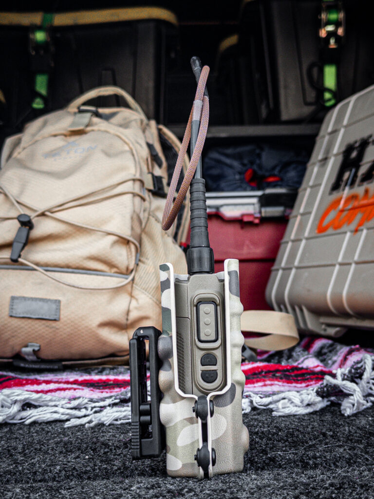The Relay molded around a handheld radio